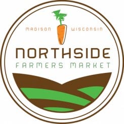 Northside Farmers Market logo: circular badge with a carrot above stylized green and brown fields and Madison, Wisconsin text.